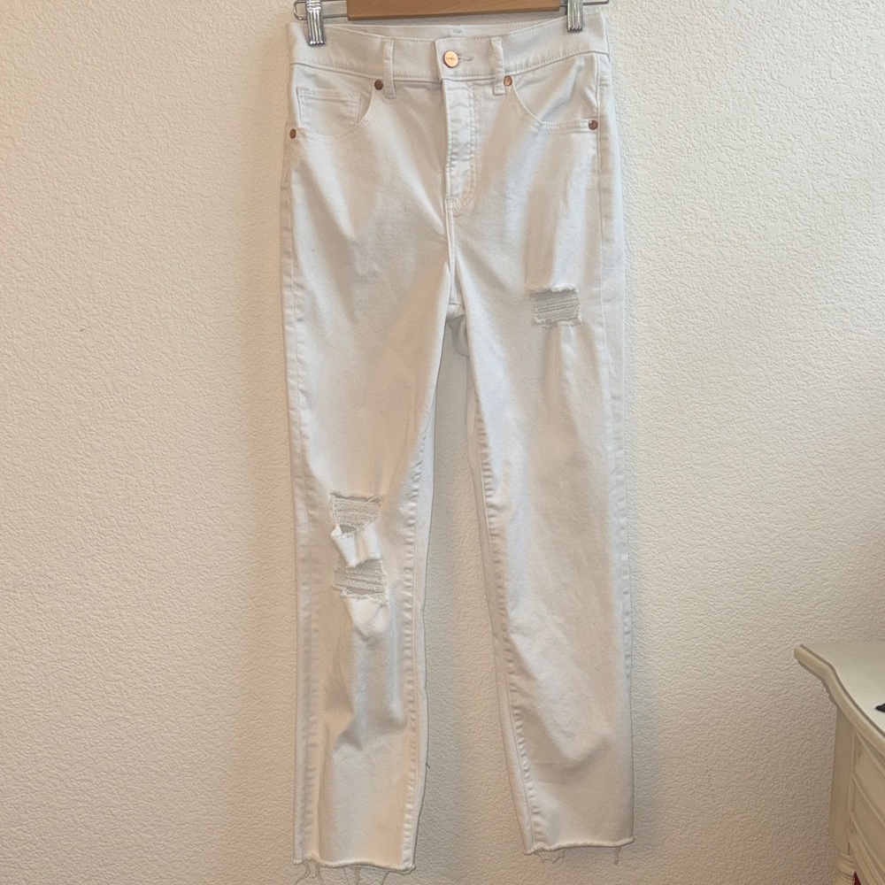 Express White Distressed Ankle Jeans High Rise